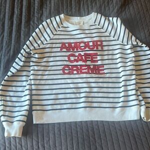 Sezane Amour Café Crème Sweatshirt Ecru / Marine. - Size S